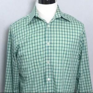 Faconnable Button Up Plaid Green Size 16 R